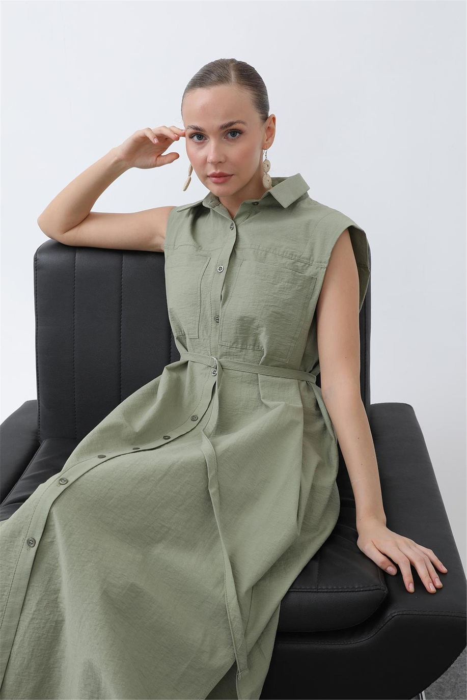 Puane Koyu Haki Elbise - 25YP32242