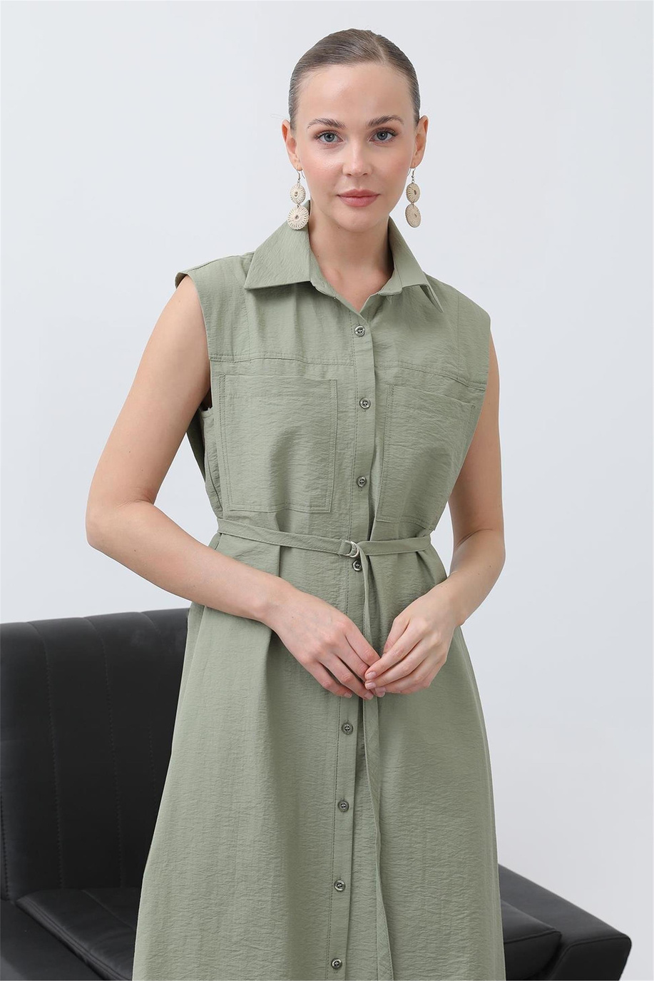 Puane Koyu Haki Elbise - 25YP32242