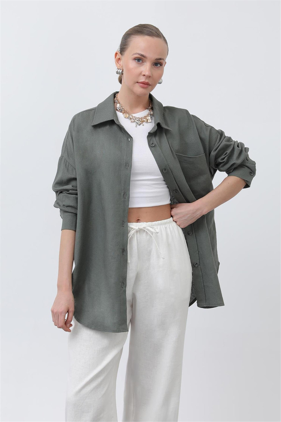 Puane Koyu Haki Gömlek - 25YP32307