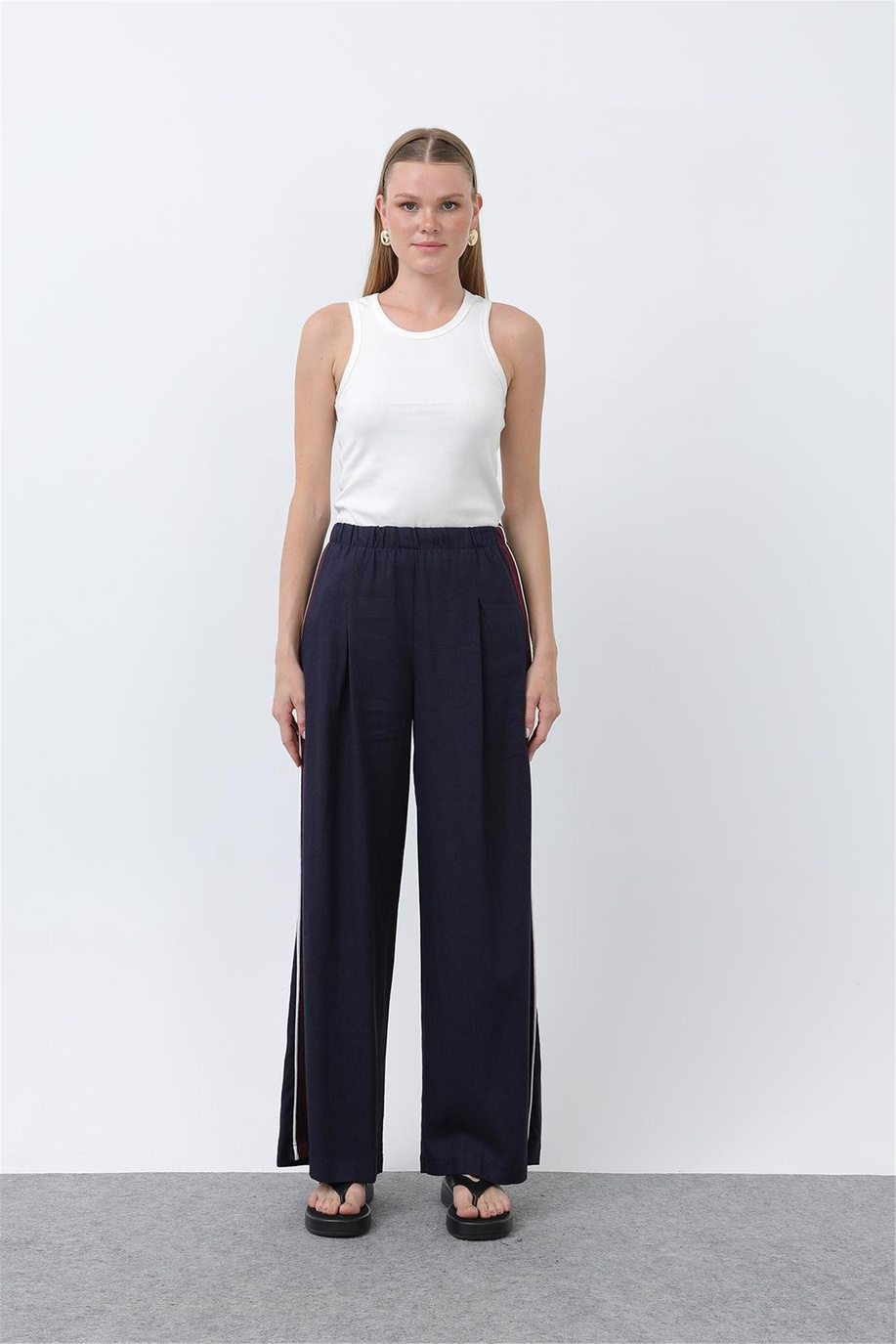 Puane Navy-Ekru Pantolon - 25YP32302