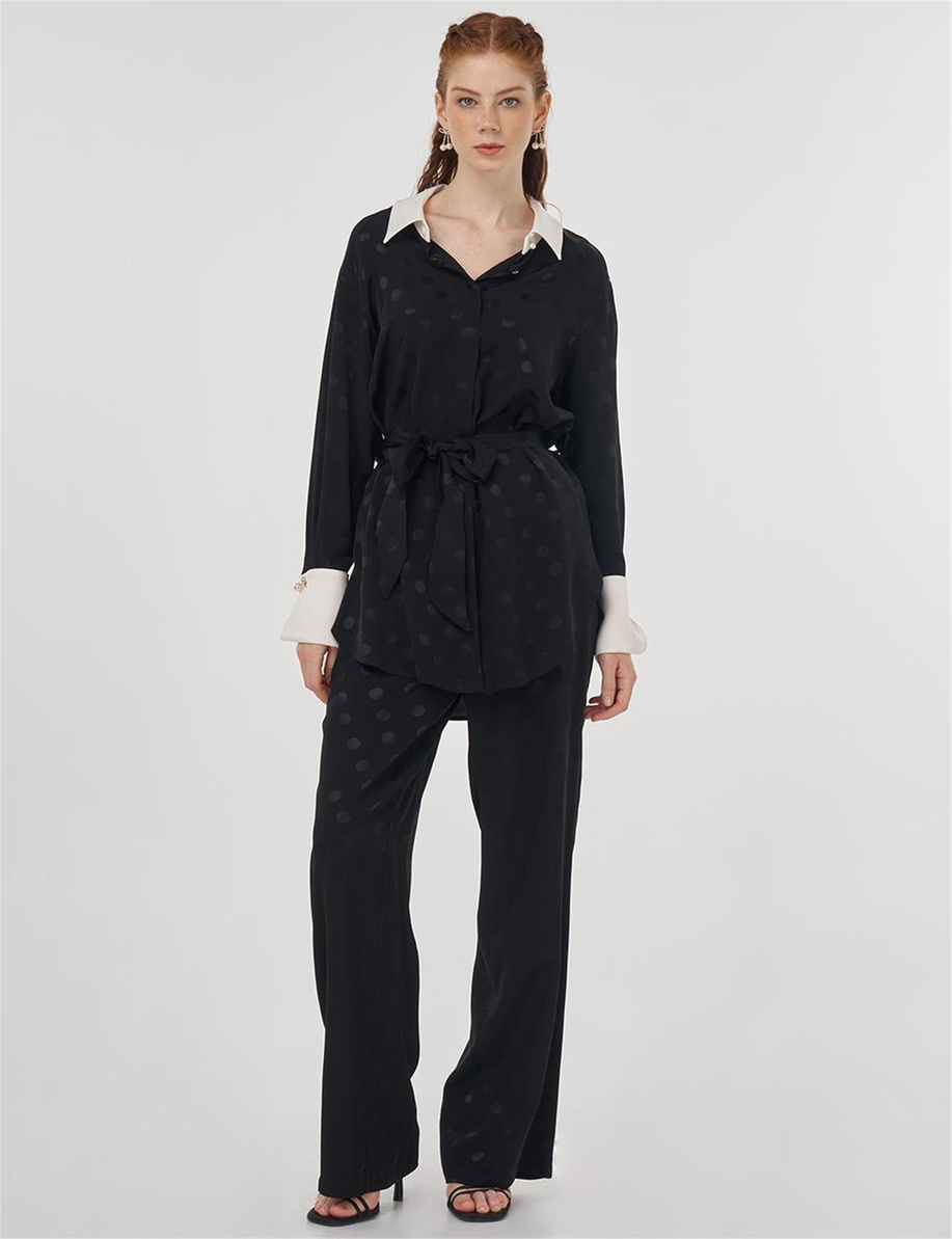 Puantiye Desenli İkili Takım Siyah