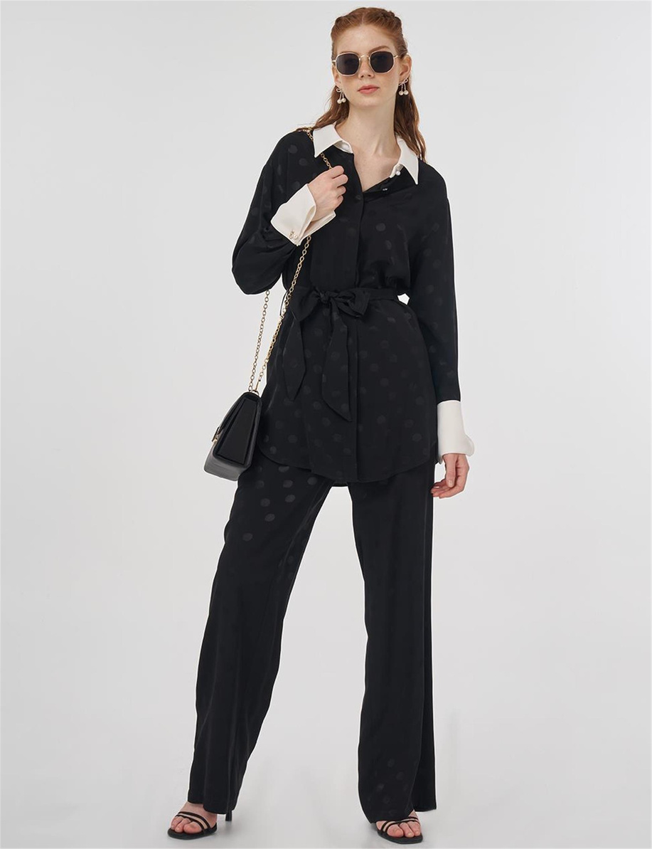 Puantiye Desenli İkili Takım Siyah