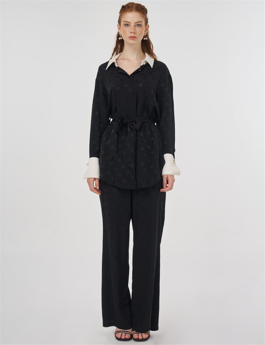 Puantiye Desenli İkili Takım Siyah