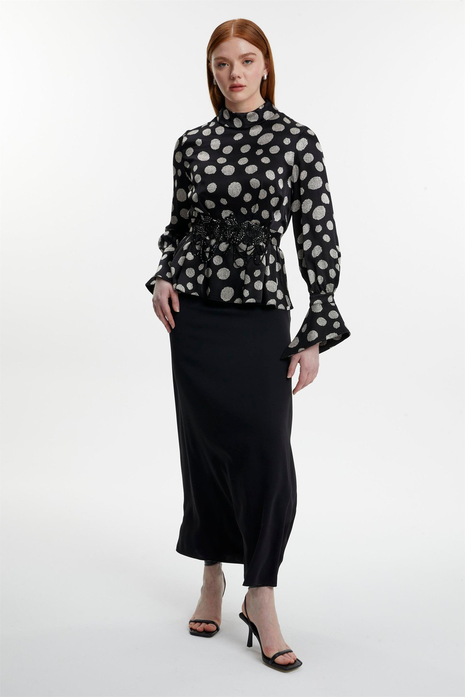 Puantiye Desenli Kemerli Takım Siyah - 25YZ1555