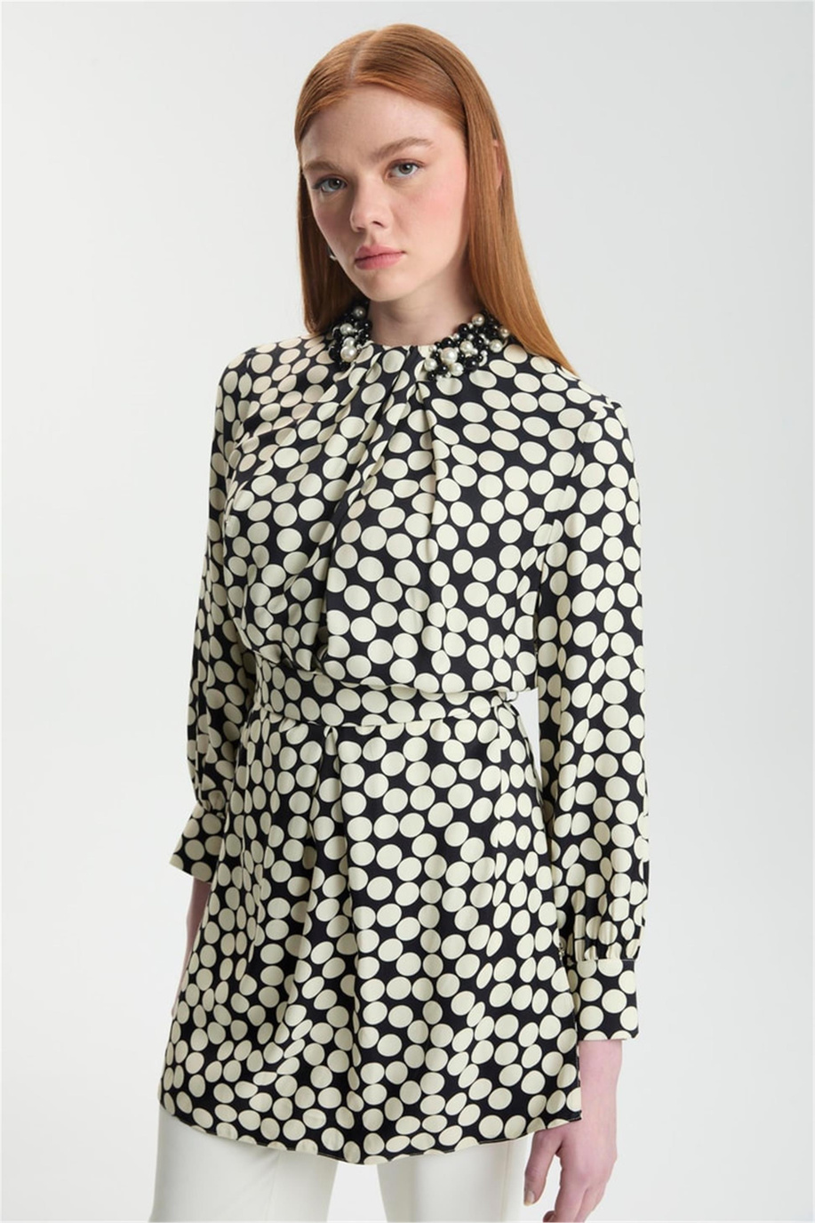 Puantiyeli Aksesuar Detaylı Takım Ekru - 25YZ1558