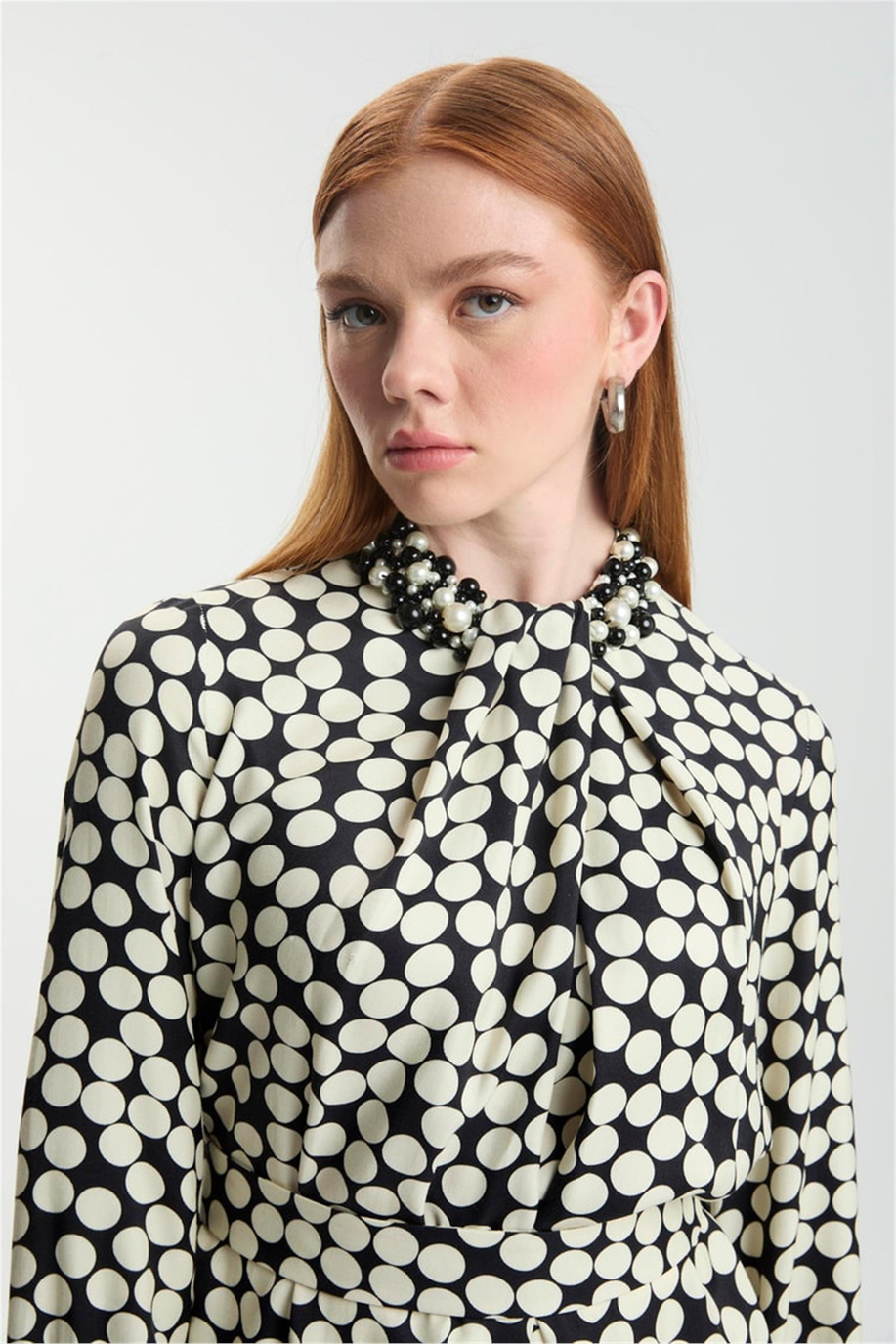 Puantiyeli Aksesuar Detaylı Takım Ekru - 25YZ1558