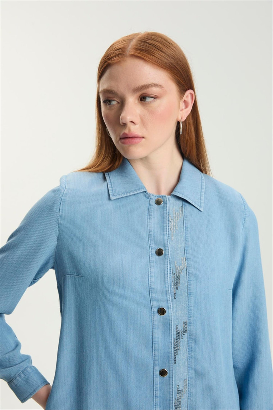 Pullu Sırt Detaylı Denim Giy-Çık Mavi - 25YZ0251