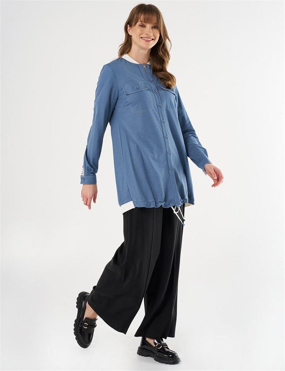 Punto Dikişli Kolej Yaka Tunik İndigo