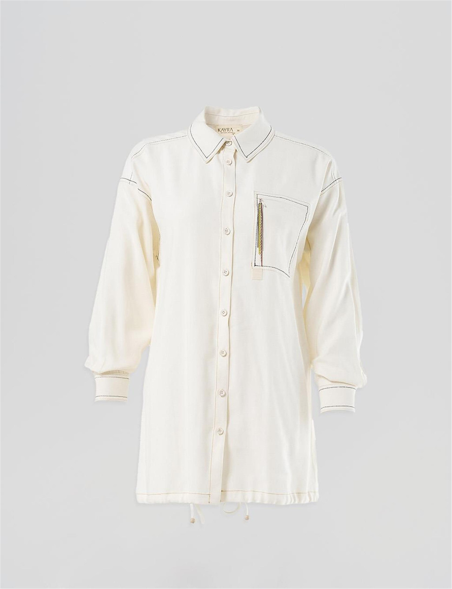 Punto Dikişli Zincirli Tunik Ekru