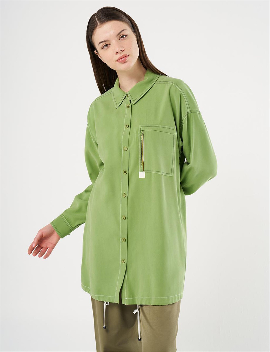 Punto Dikişli Zincirli Tunik Fıstık Yeşili