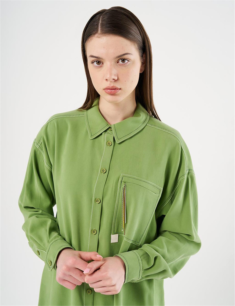 Punto Dikişli Zincirli Tunik Fıstık Yeşili