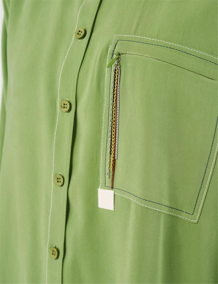 Punto Dikişli Zincirli Tunik Fıstık Yeşili