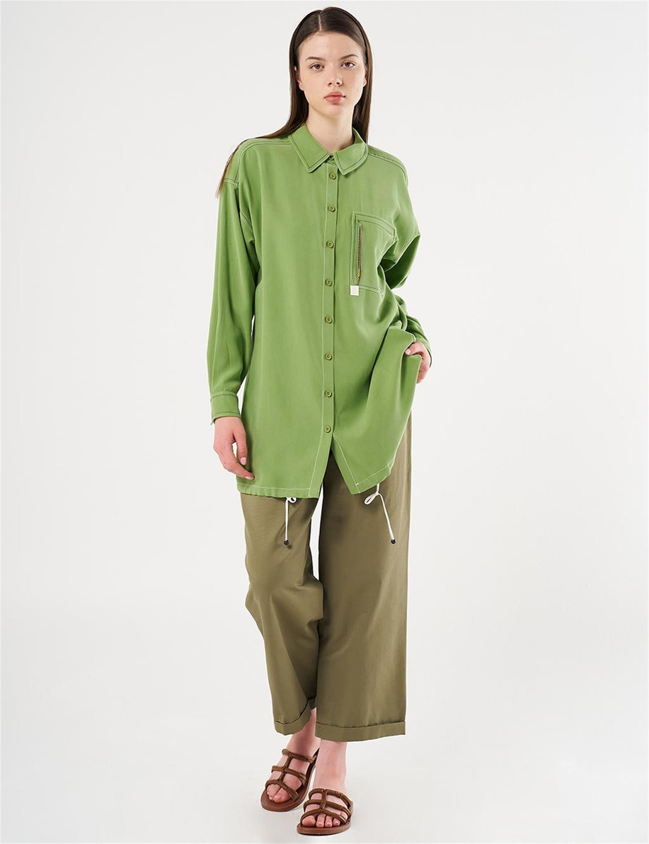 Punto Dikişli Zincirli Tunik Fıstık Yeşili