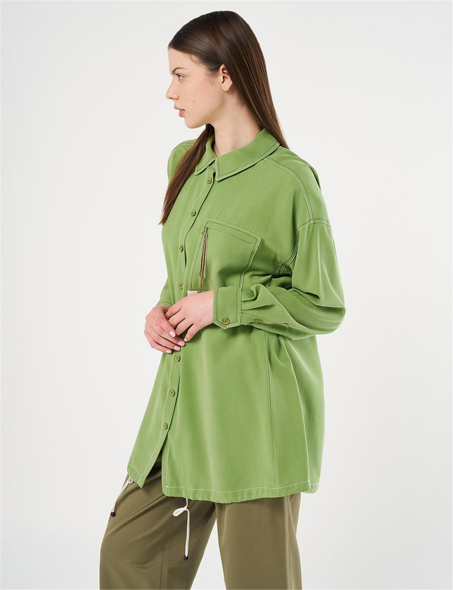 Punto Dikişli Zincirli Tunik Fıstık Yeşili