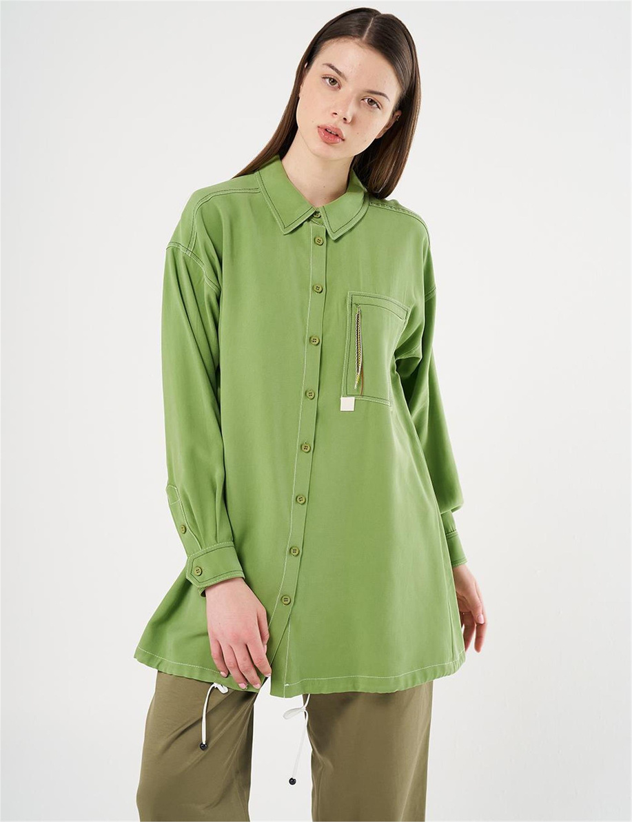 Punto Dikişli Zincirli Tunik Fıstık Yeşili