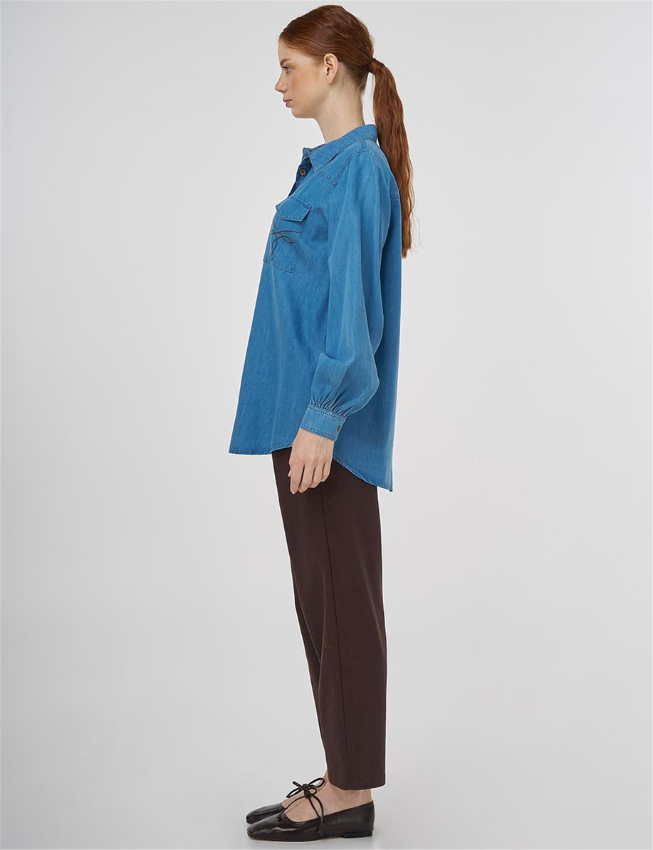 Punto Stitch Lyocell Tunik Mavi