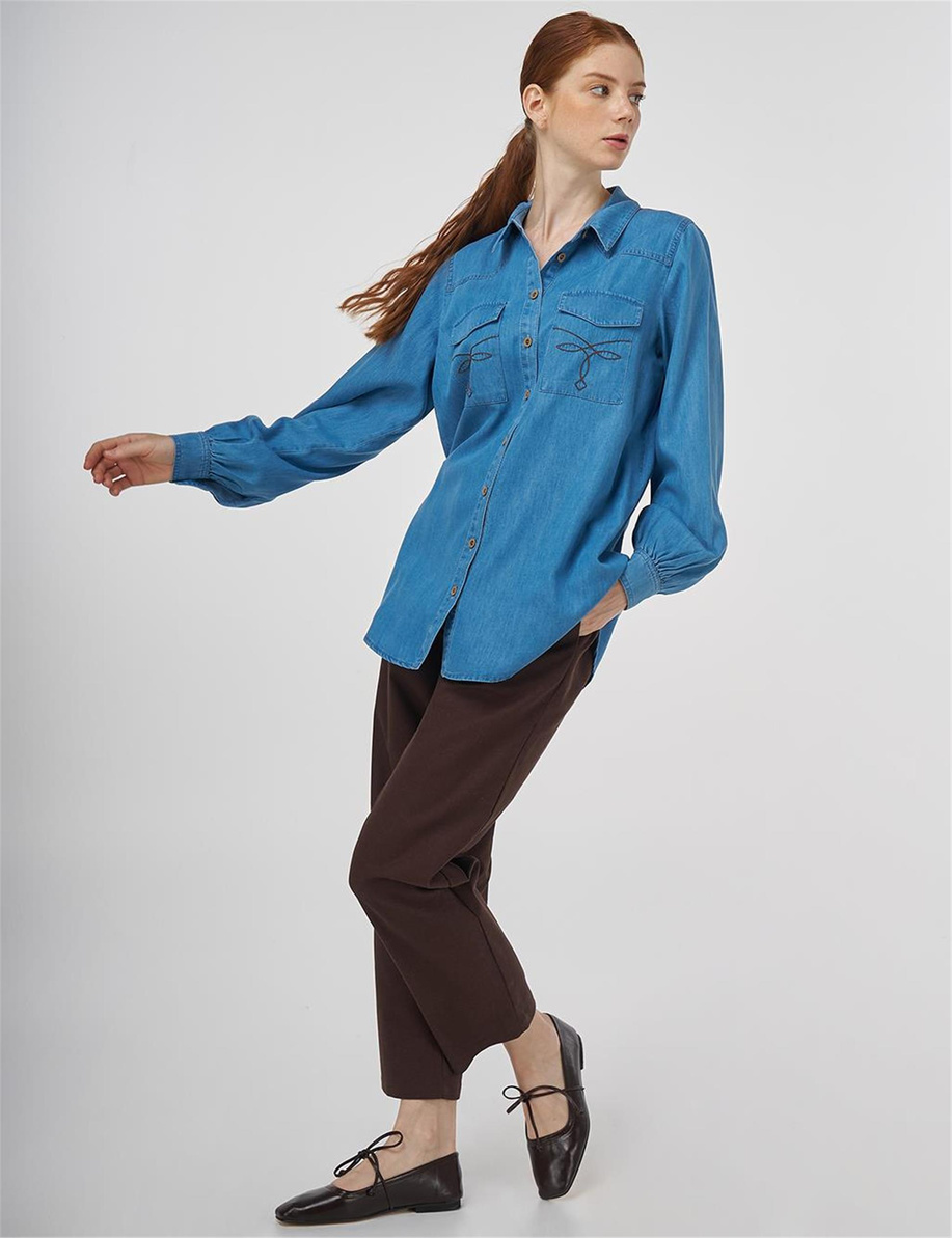 Punto Stitch Lyocell Tunik Mavi