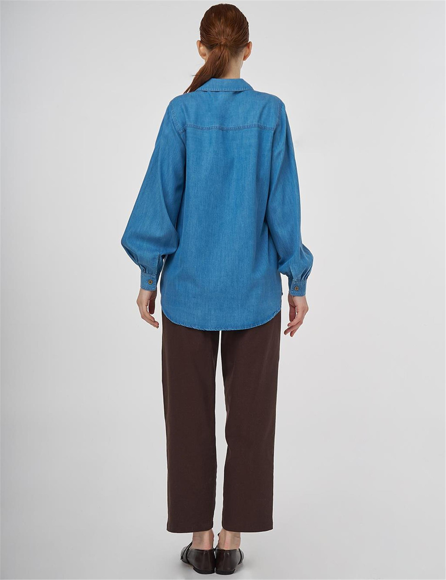 Punto Stitch Lyocell Tunik Mavi