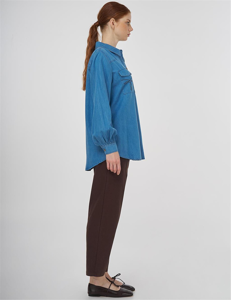 Punto Stitch Lyocell Tunik Mavi