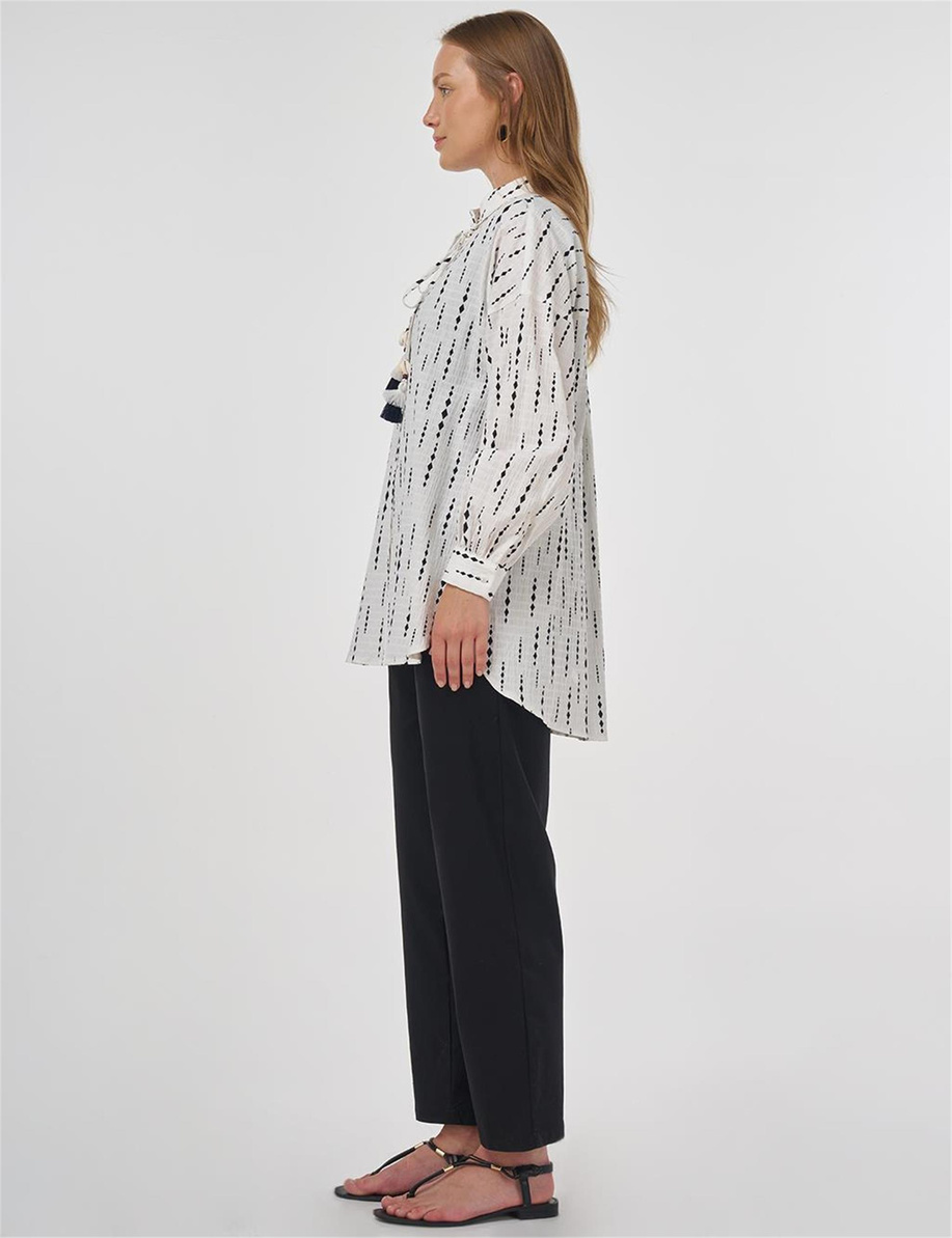 Püskül Detaylı Pamuklu Tunik Koyu Lacivert