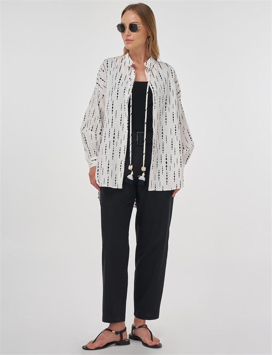 Püskül Detaylı Pamuklu Tunik Koyu Lacivert