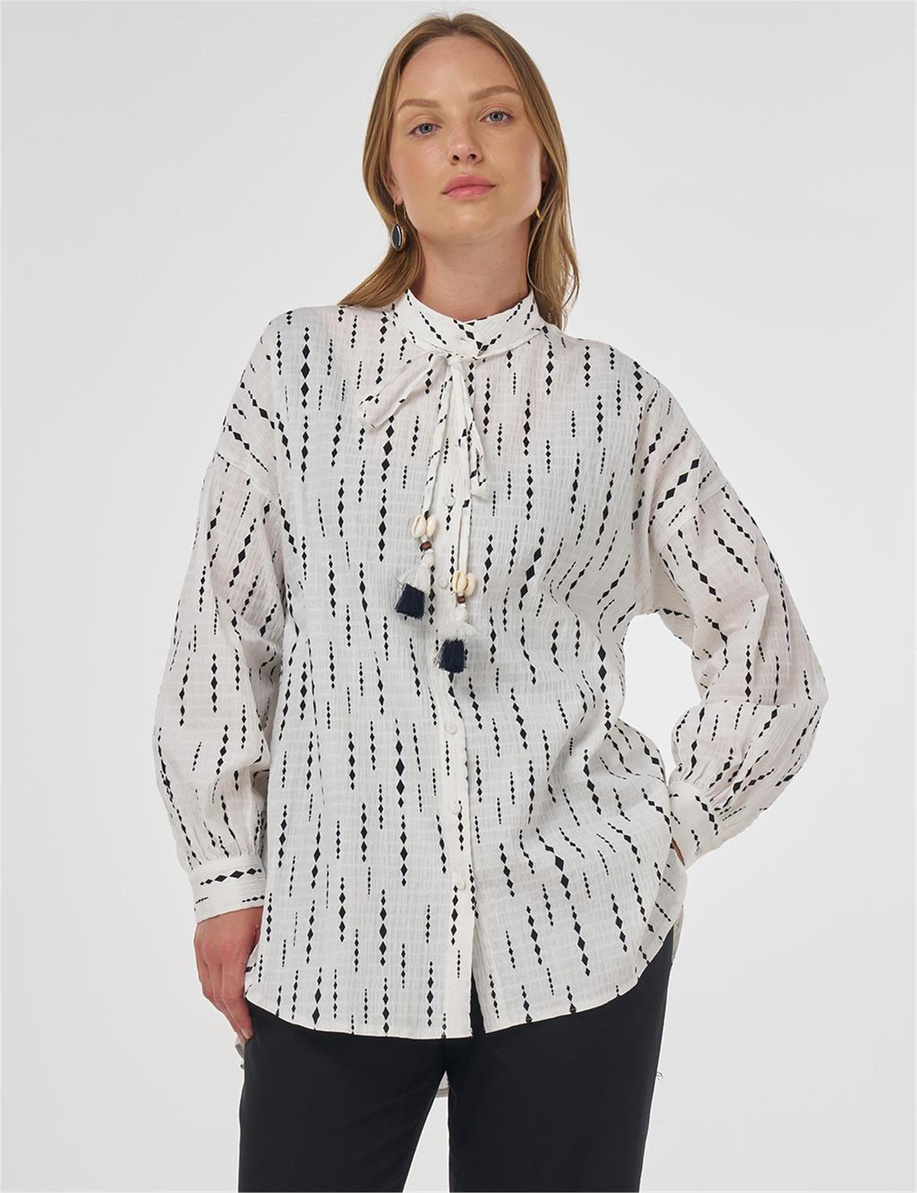 Püskül Detaylı Pamuklu Tunik Koyu Lacivert