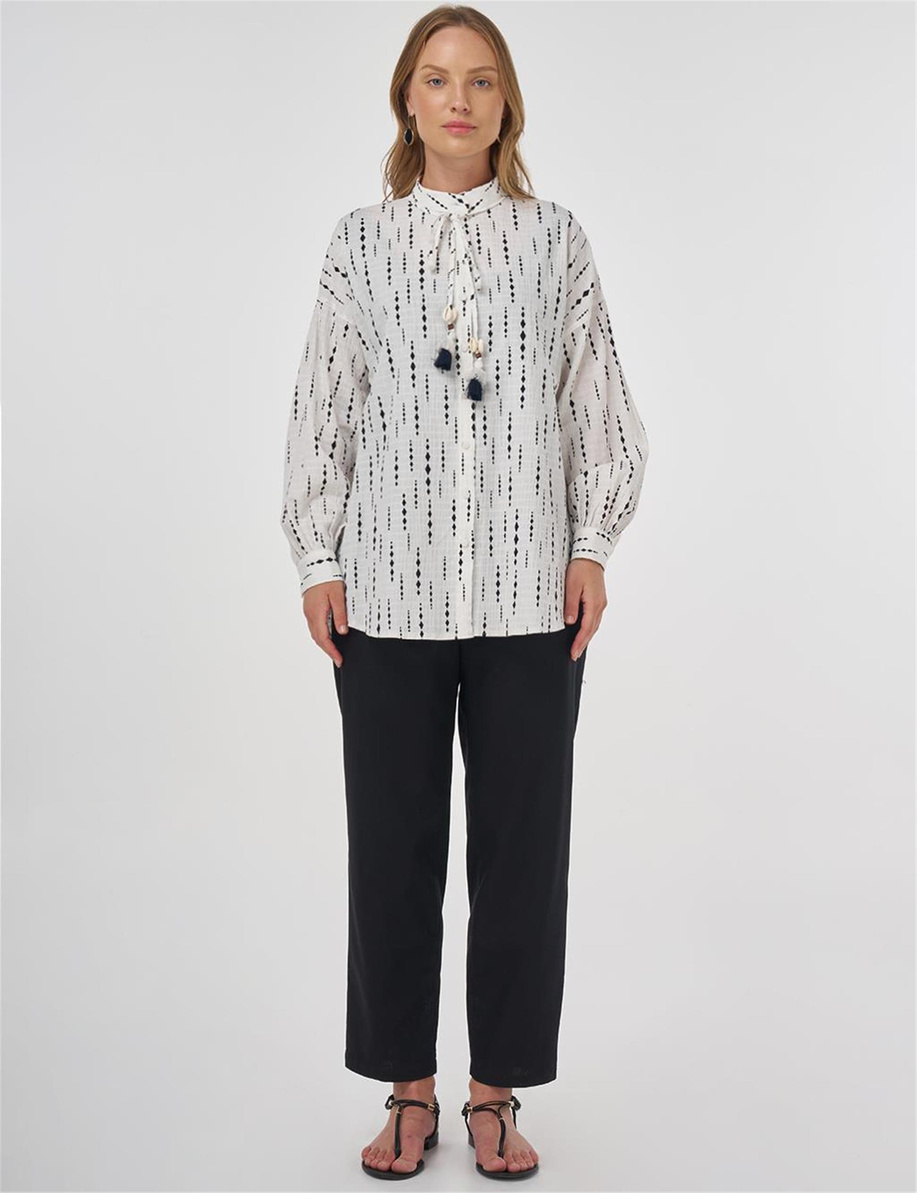 Püskül Detaylı Pamuklu Tunik Koyu Lacivert