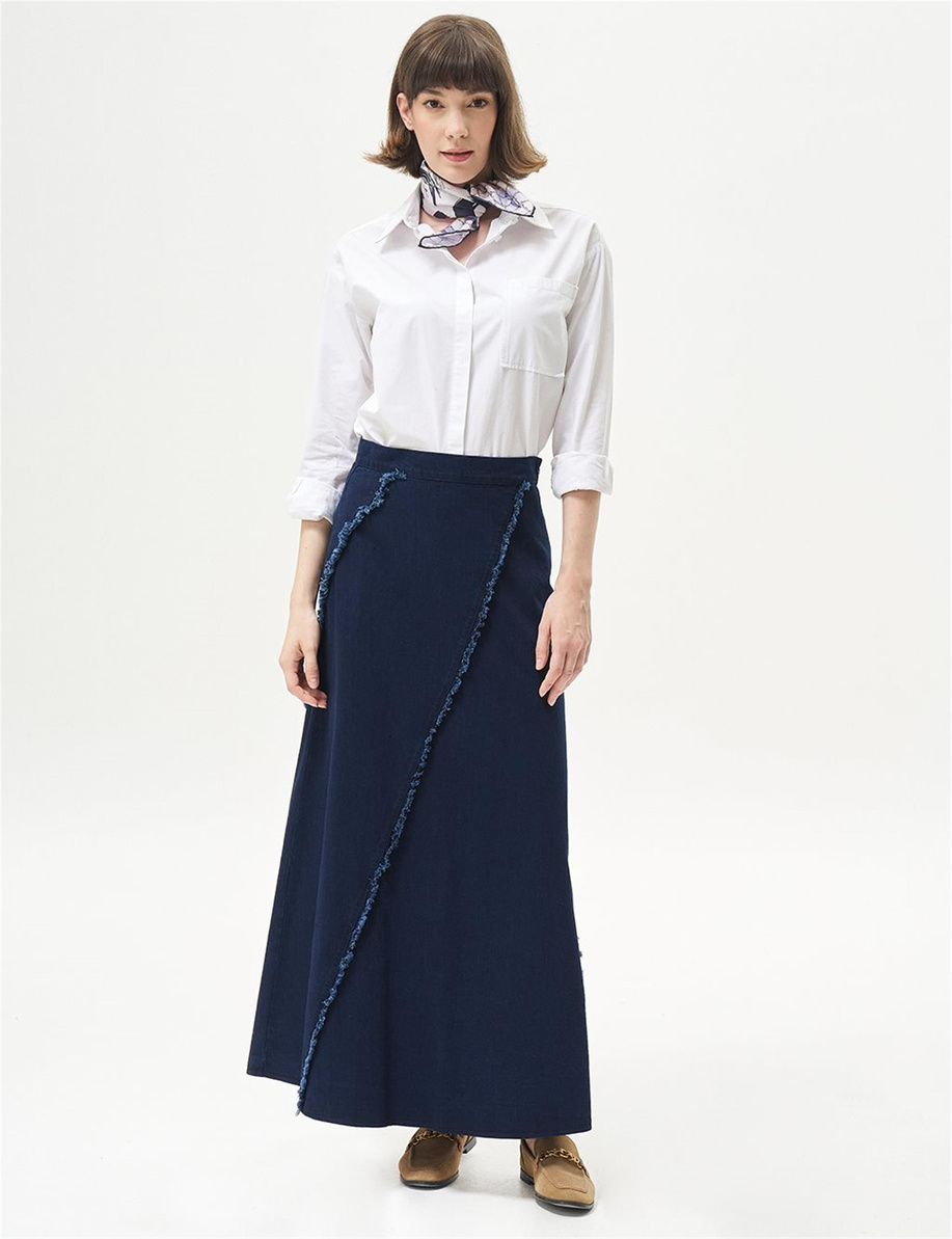 Püsküllü Çan Lacivert Etek