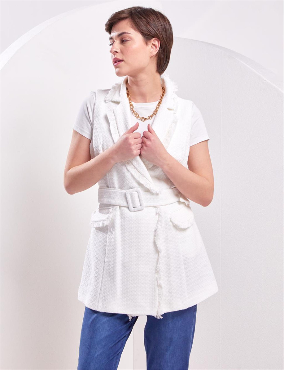 Püsküllü Tüvit  Ekru Yelek