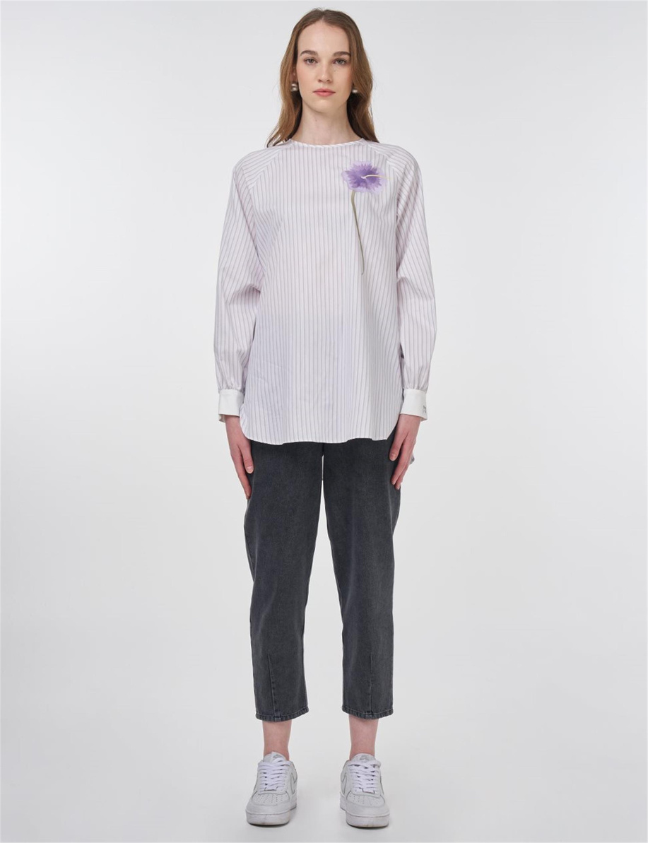 Reglan Kol Pamuklu Bluz Lila