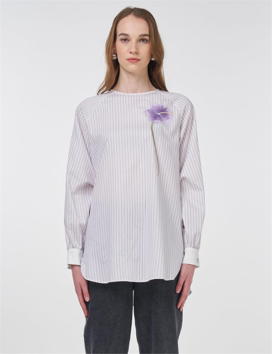 Reglan Kol Pamuklu Bluz Lila