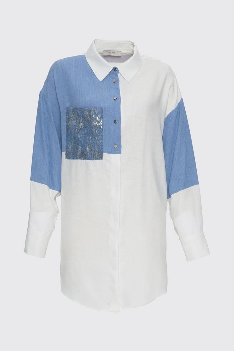 Renk Bloklu Cep Pullu Tunik Ekru - 25YZ1561