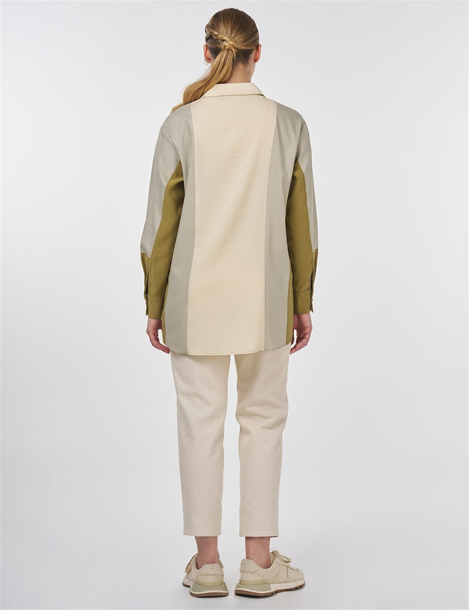 Renk Bloklu Fermuar Kapamalı Tunik Küf Yeşili