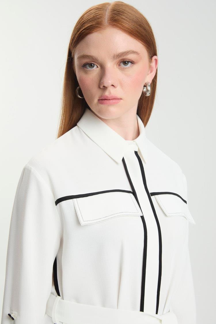 Renk Şeritli Ekru-Siyah Giy-Çık