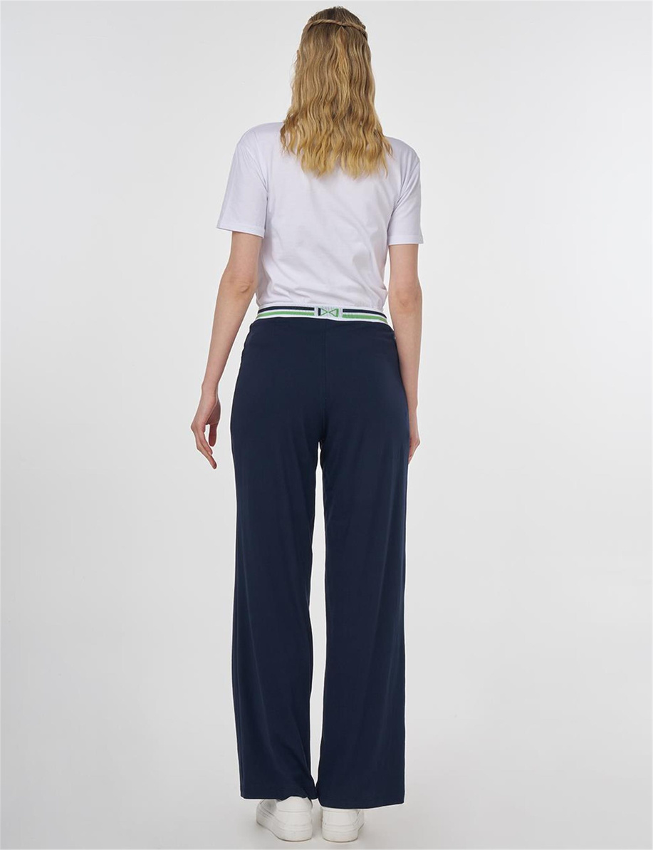 Ribanalı Wide Leg Pantolon Koyu Lacivert