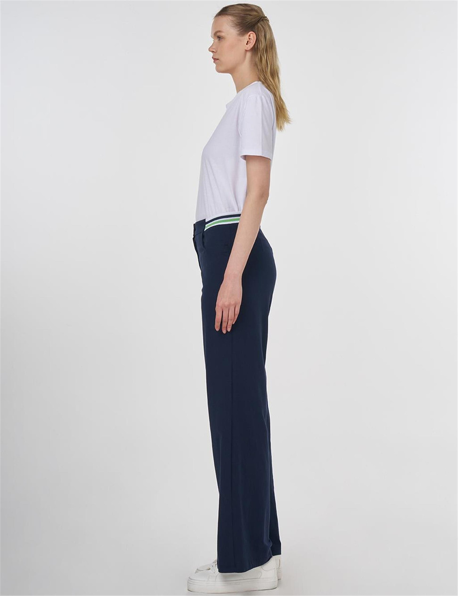 Ribanalı Wide Leg Pantolon Koyu Lacivert
