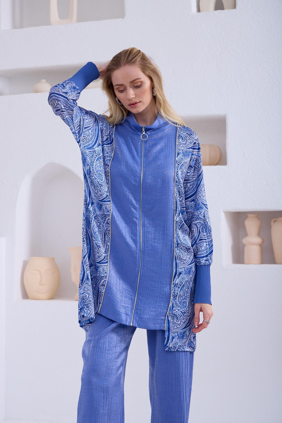 Saten Garnili Fermuarlı Indıgo Takım