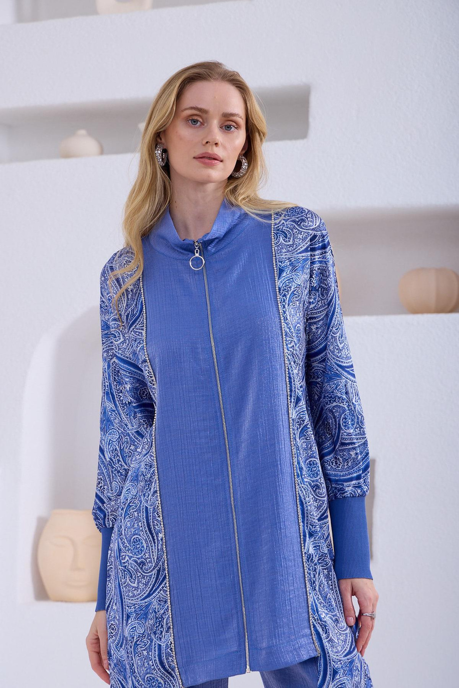 Saten Garnili Fermuarlı Indıgo Takım