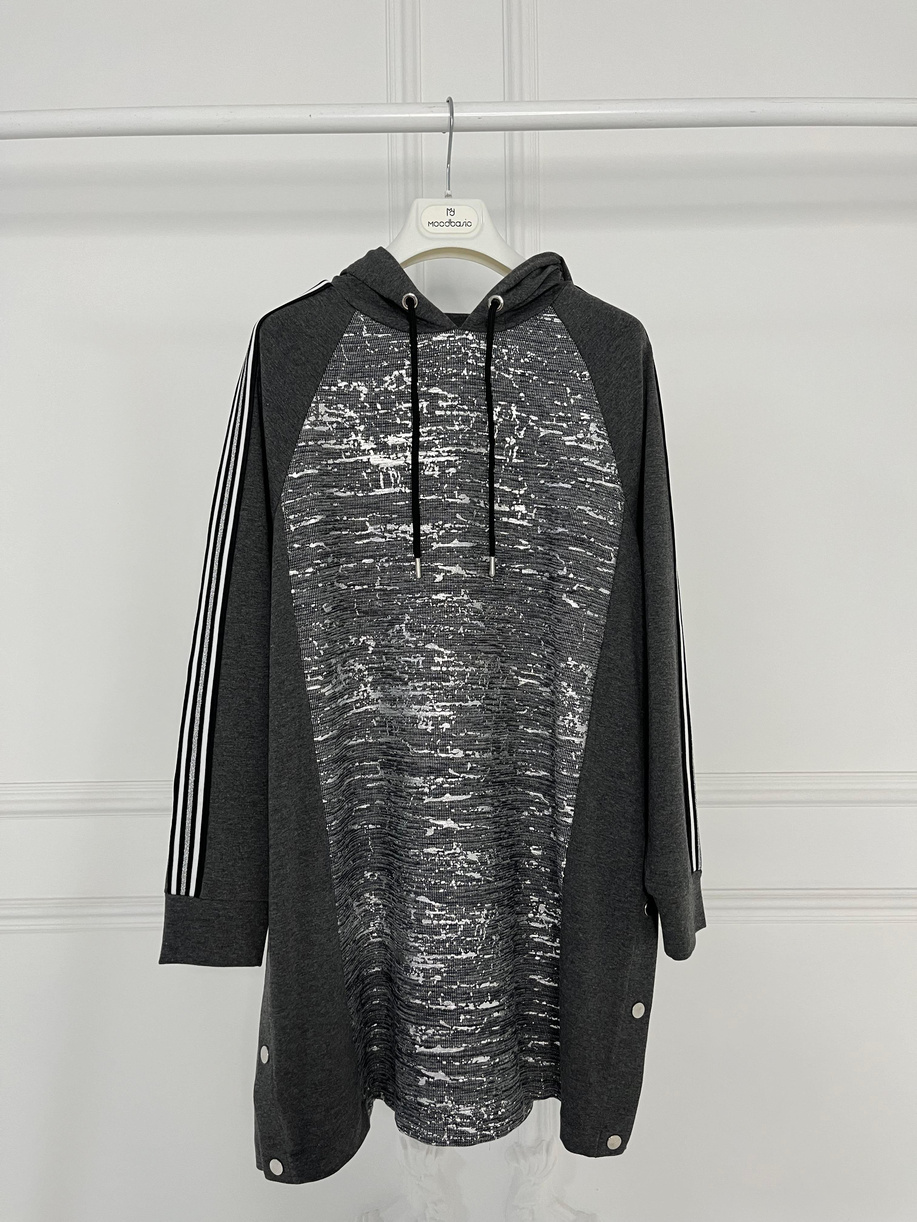 Şerit Aksesuarlı Varaklı Antrasit Tunik