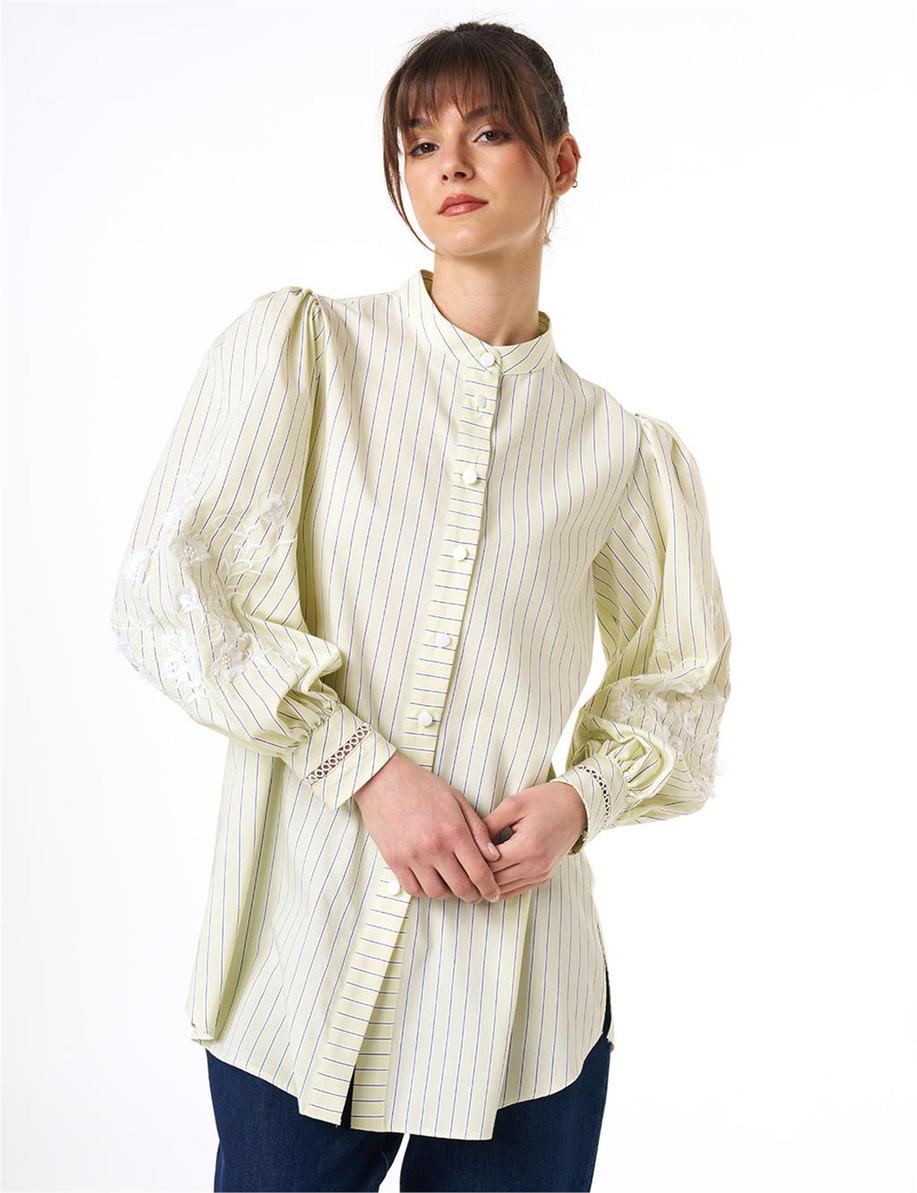 Şerit ve Nakış Detaylı Tunik Lime - KA-B25-21081