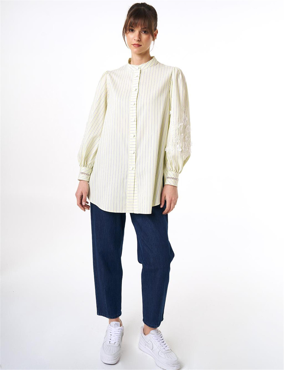 Şerit ve Nakış Detaylı Tunik Lime - KA-B25-21081