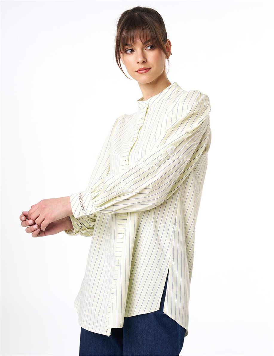 Şerit ve Nakış Detaylı Tunik Lime - KA-B25-21081