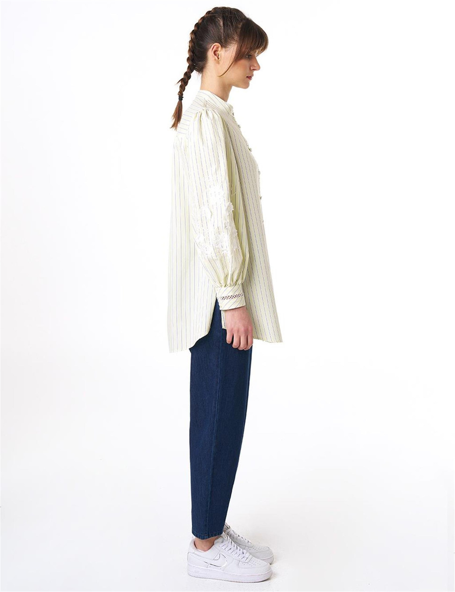 Şerit ve Nakış Detaylı Tunik Lime - KA-B25-21081