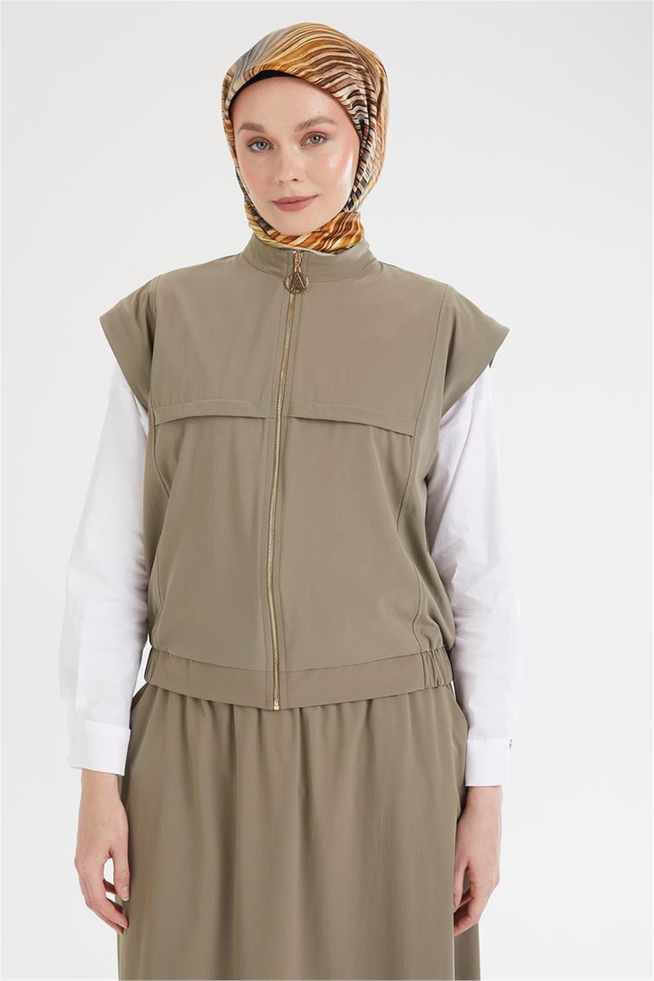 Sıfır Kol Yelekli Ve Etekli İkili Takım Haki - 25YT613