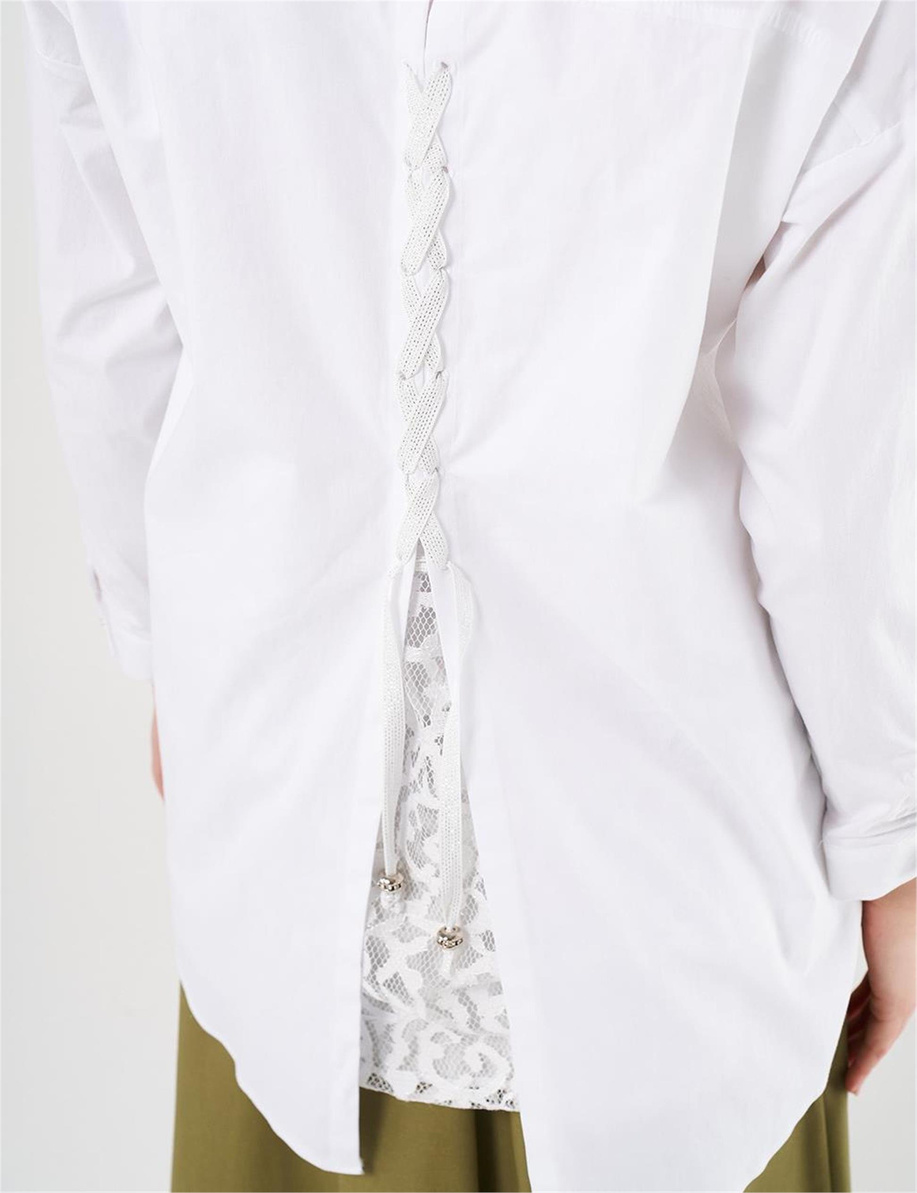 Sırtı Bağcıklı Poplin Optik Beyaz Tunik