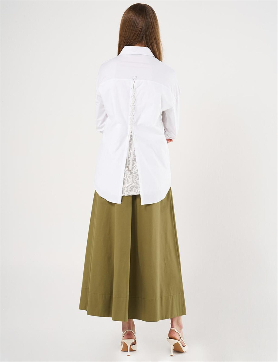 Sırtı Bağcıklı Poplin Optik Beyaz Tunik