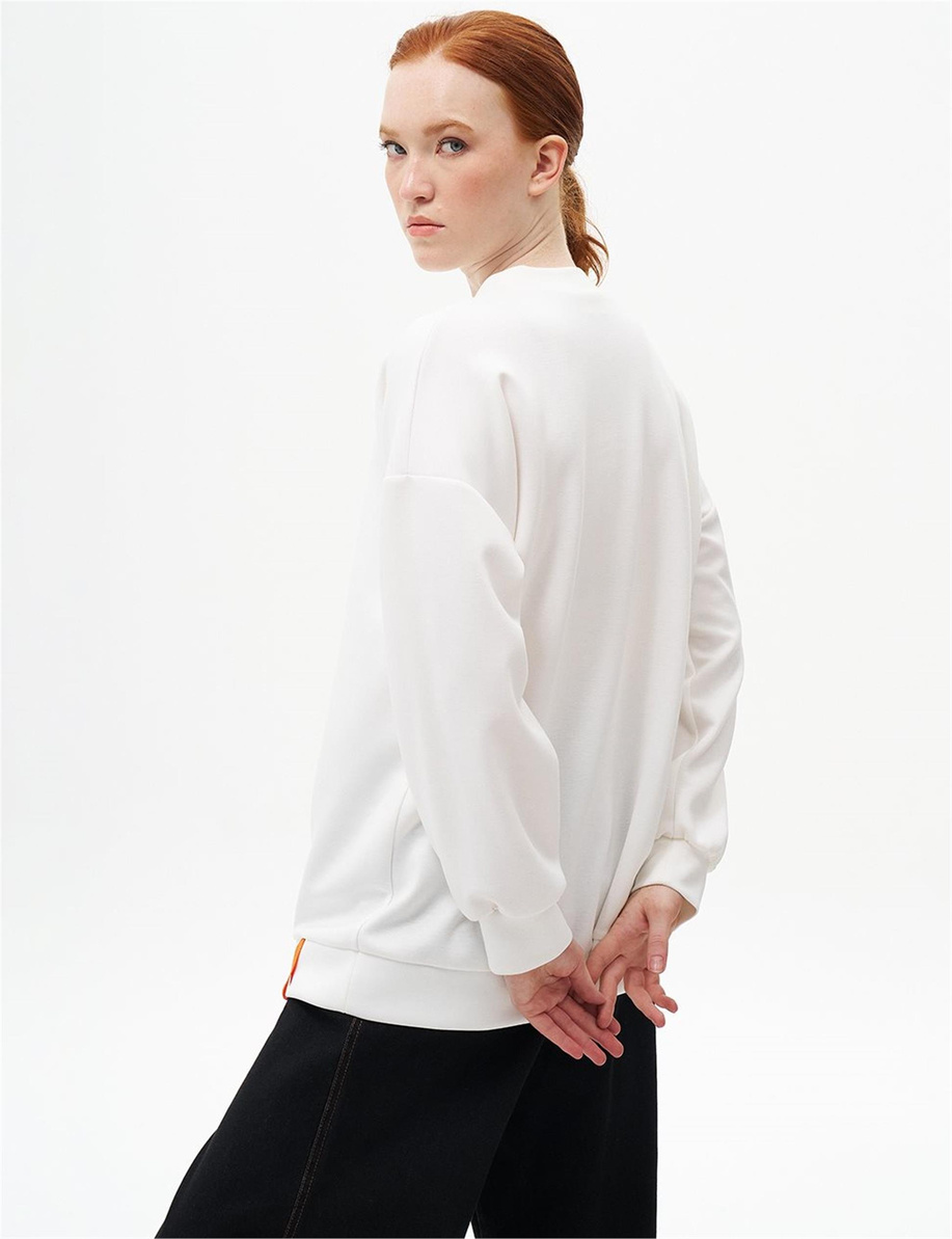 Slogan Nakışlı Scuba Ekru Sweatshirt
