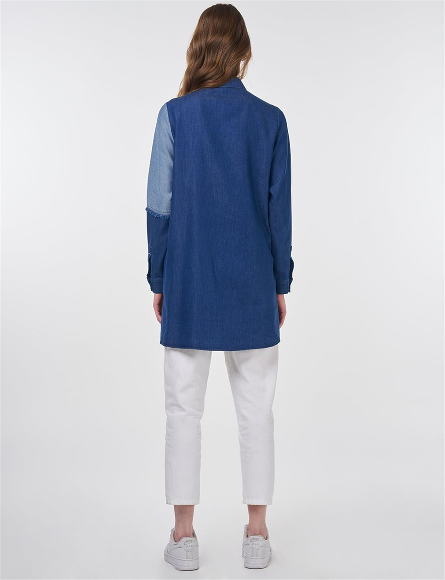 Spor Dikişli Lyocell Tunik Lacivert