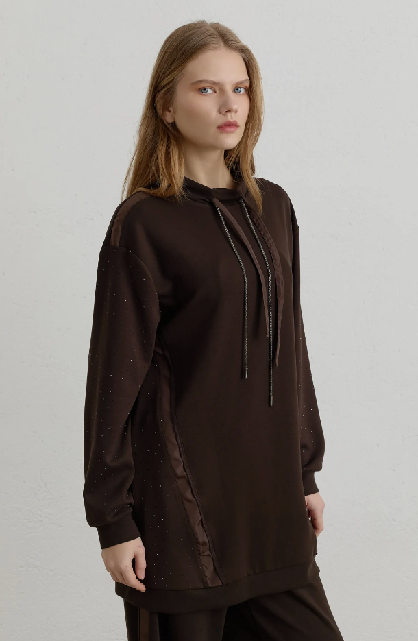 Taş Baskı Detaylı Örme Pantolon Tunik Takım Kahve - 261TK4056NH.1