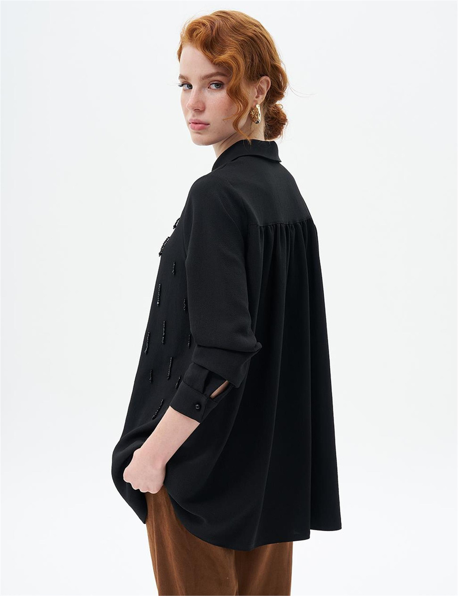 Taş İşlemeli Siyah Bluz